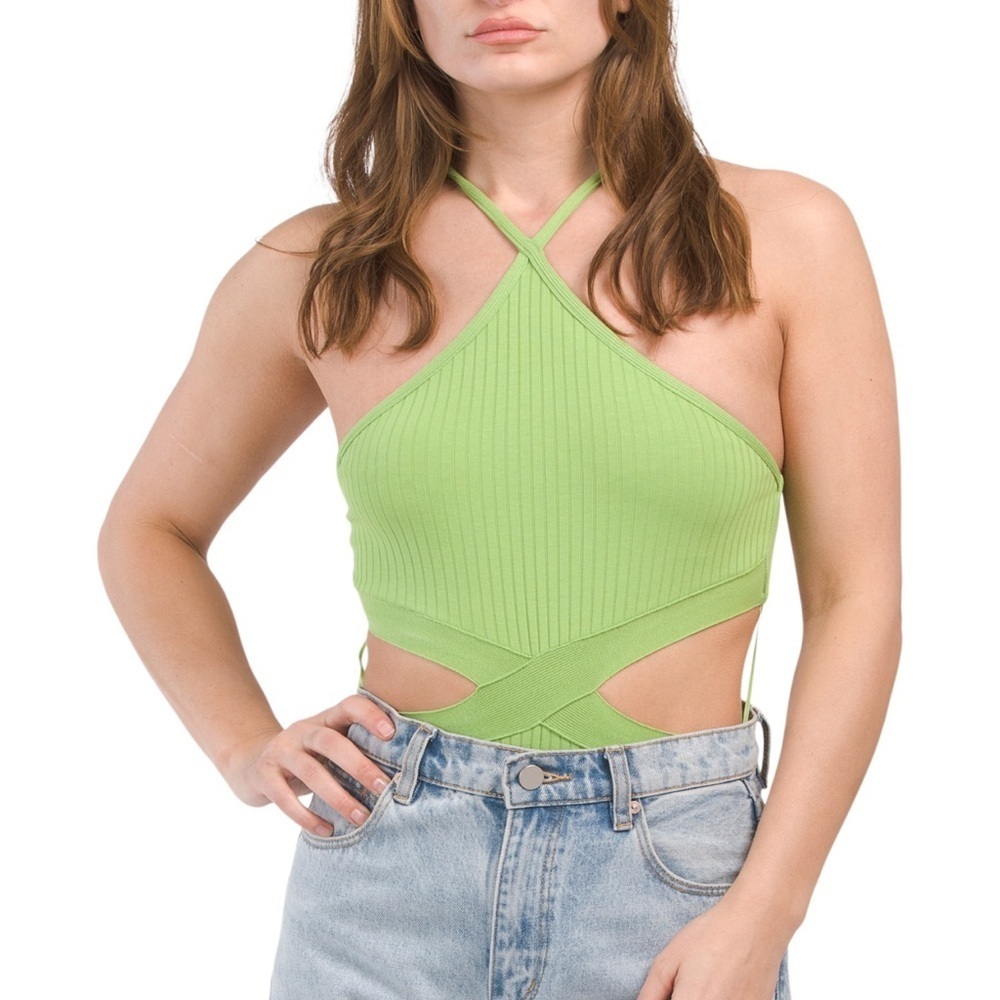 ZARA NWT ribbed cut out bodysuit size L  green